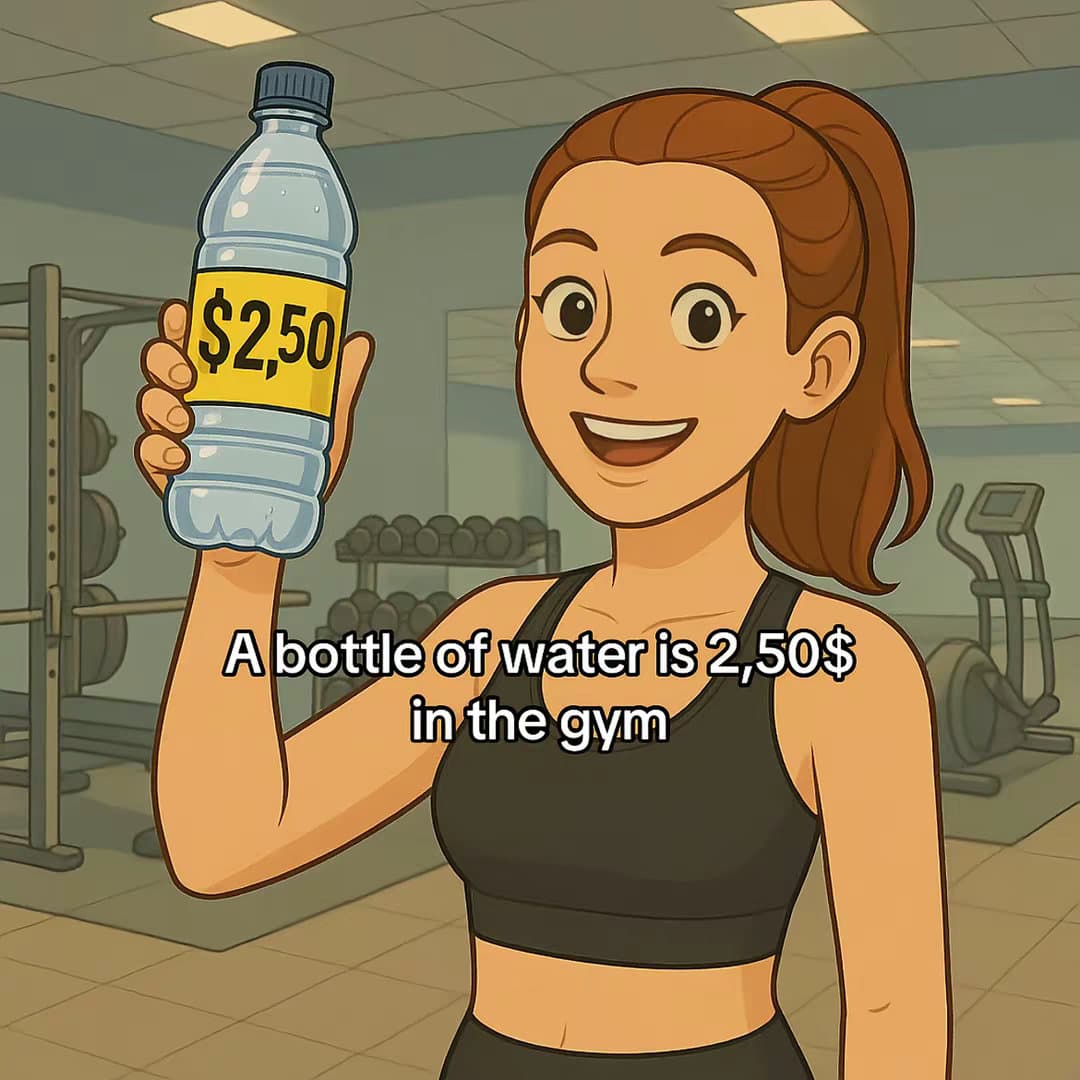 A bottle of water is 2,50$
in the gym