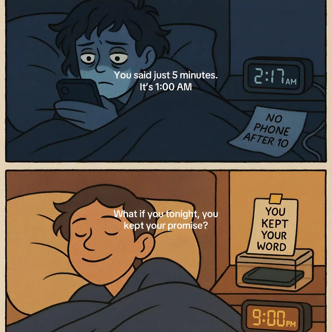 You said just 5 minutes.
It's 1:00 AM
NO
PHONE
AFTER 10

What if you tonight, yo…