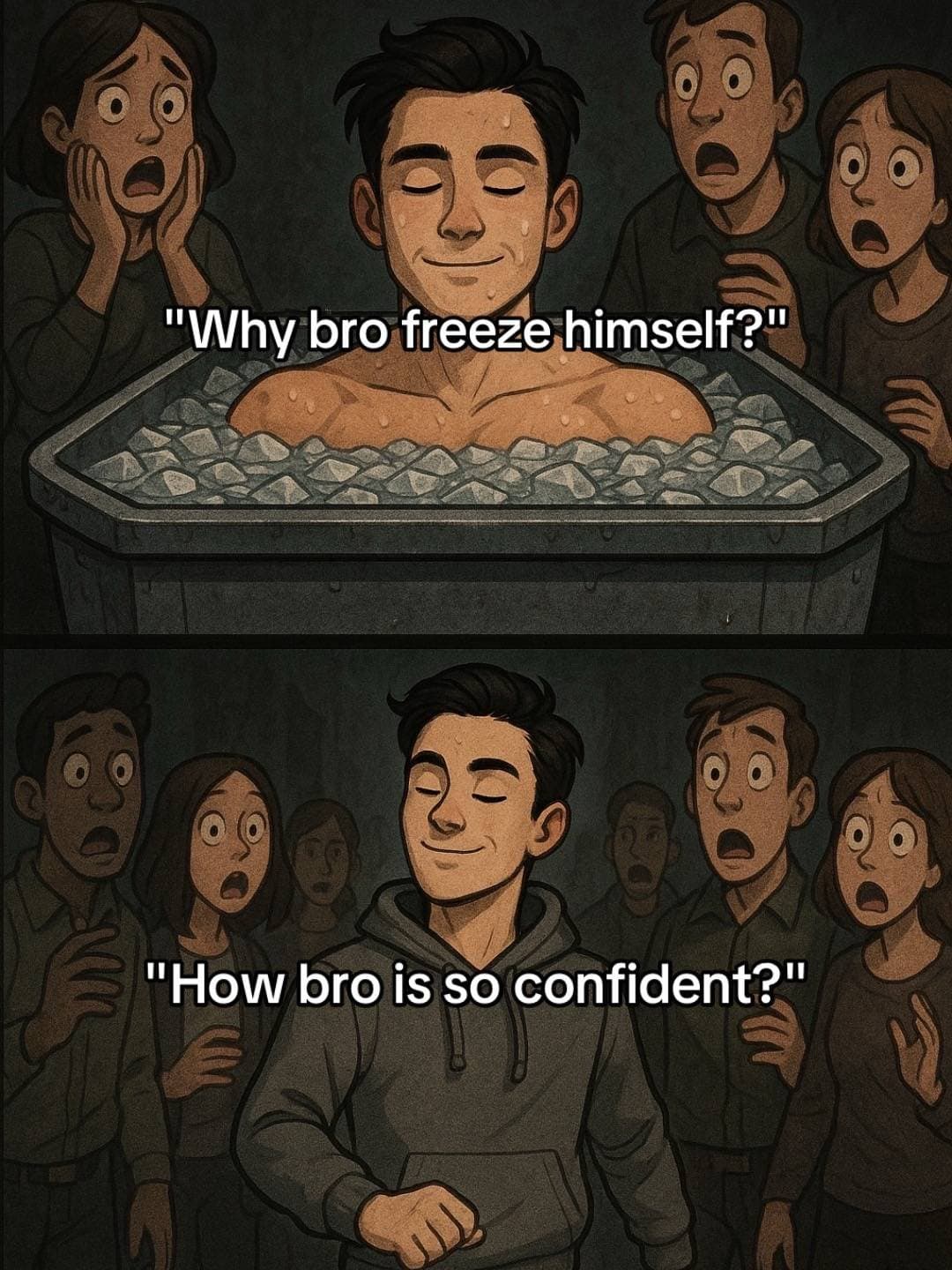 "Why bro freeze himself?"

"How bro is so confident?"