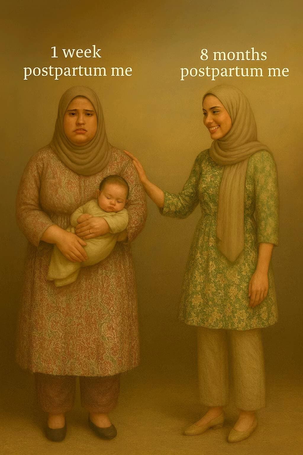 1 week
postpartum me

8 months
postpartum me