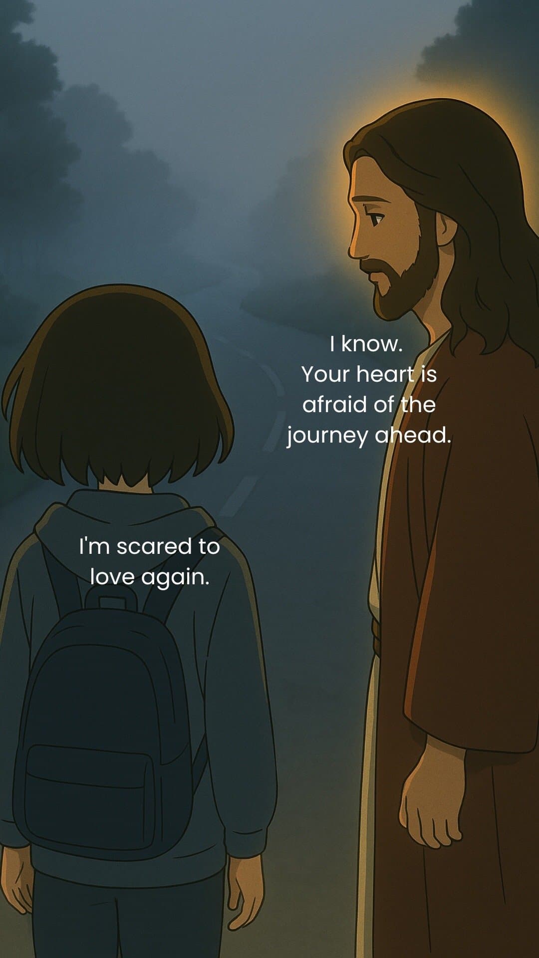 I know.
Your heart is
afraid of the
journey ahead.

I'm scared to
love again.