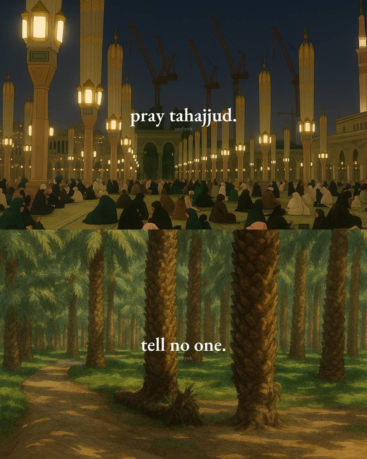 eat halāl & tayyib
tell no one.