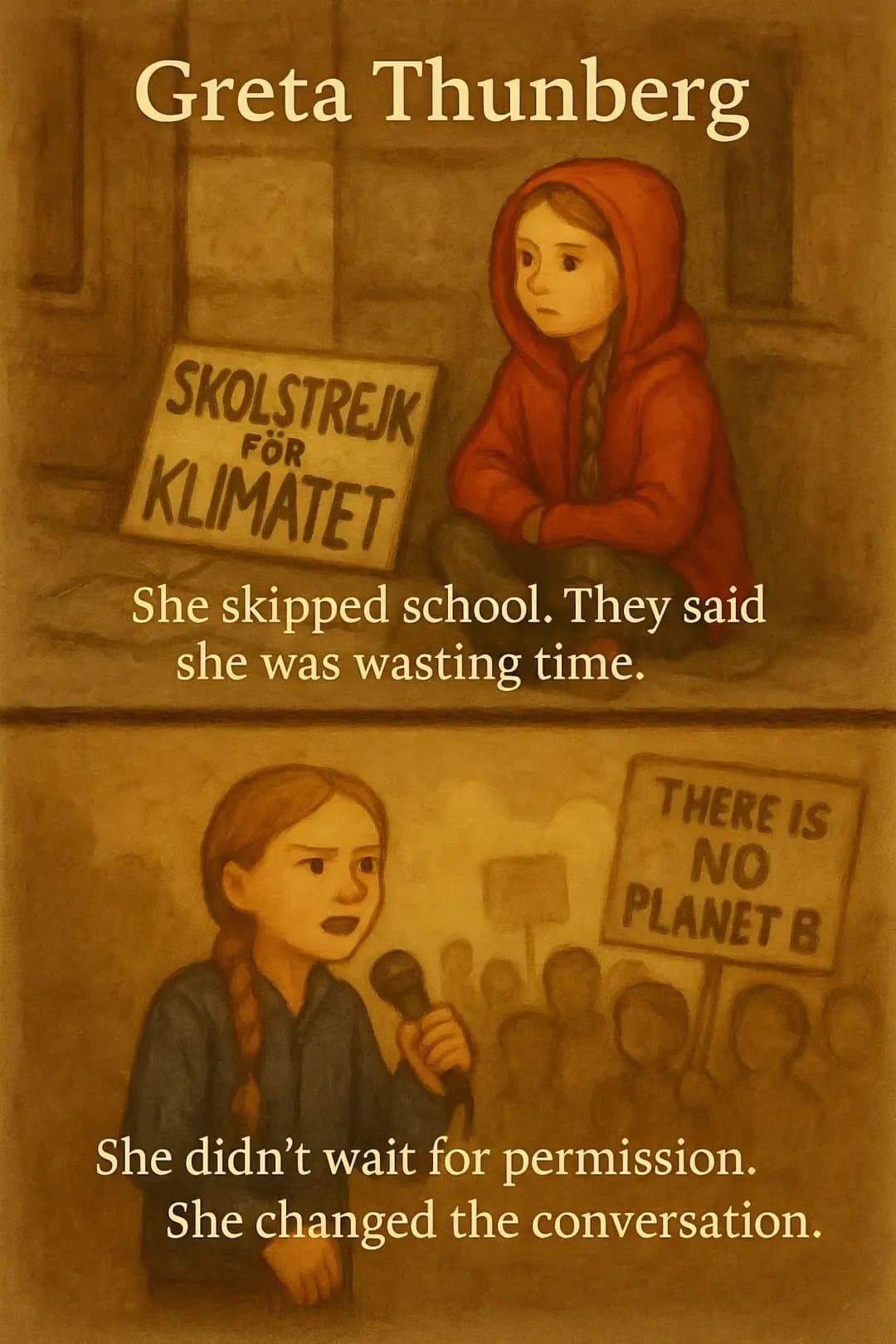 Greta Thunberg
SKOLSTREJK
FÖR
KLIMATET
She skipped school. They said
she was was…