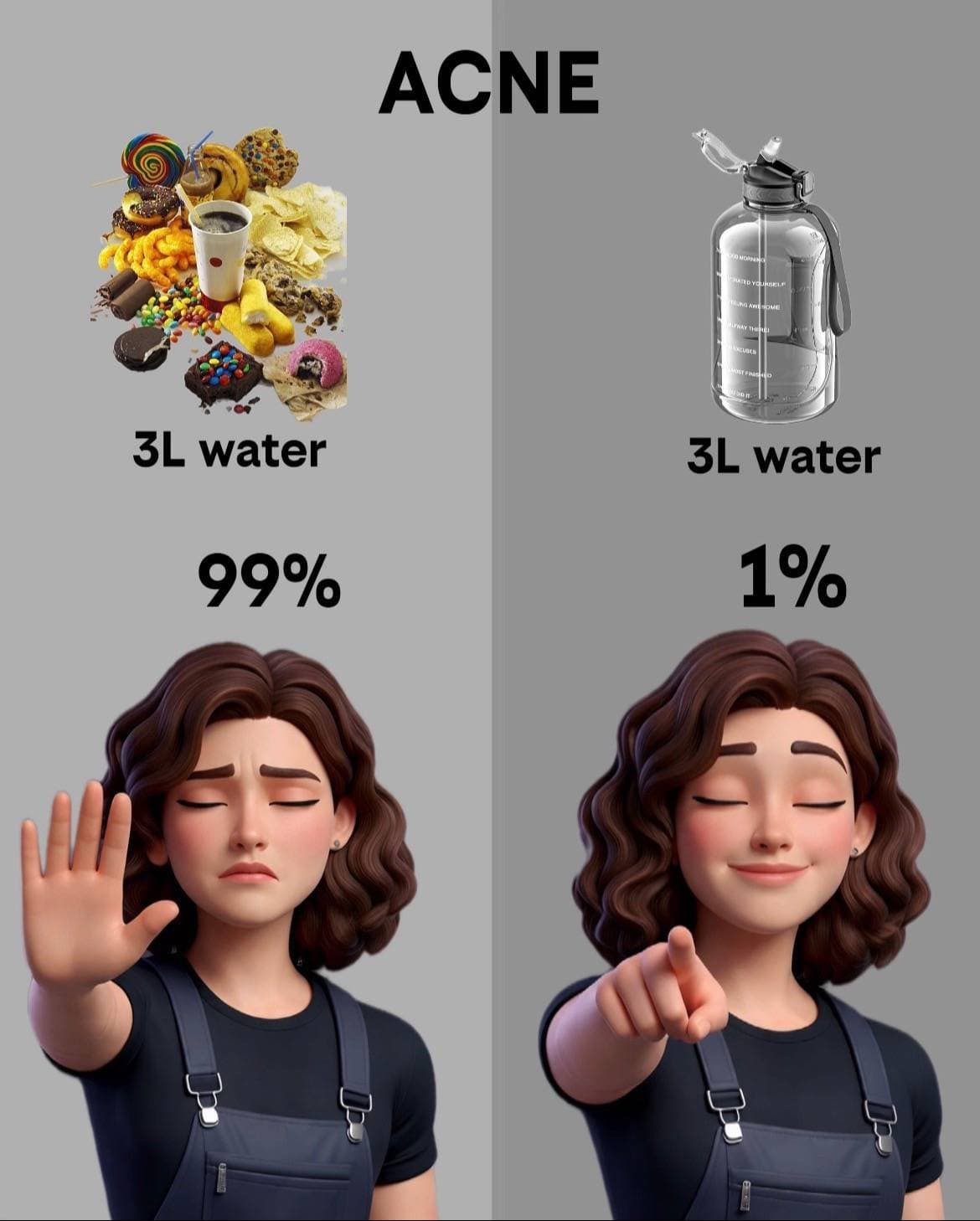 ACNE

3L water        3L water

99%             1%