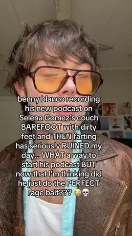 benny blanco recording
his new podcast on
Selena Gomez's couch
BAREFOOT with dir…