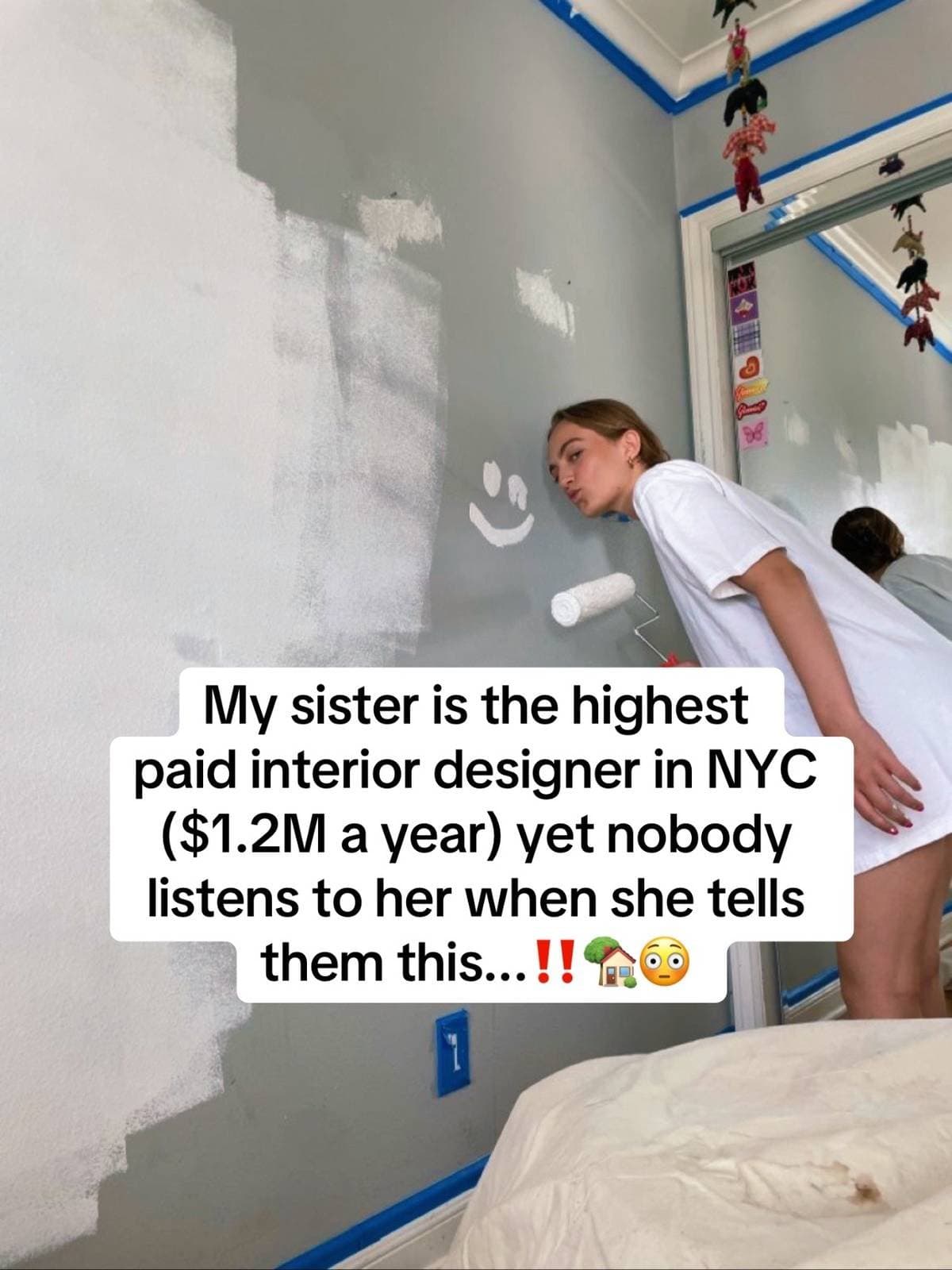 Slide 1: My sister is the highest paid interior designer in NYC ($1.2M a year) yet nobody listens to her when she tells them this...‼️🏡😳