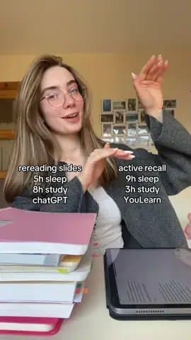 rereading slides active recall
5h sleep 9h sleep
8h study 3h study
chatGPT YouLeβ¦